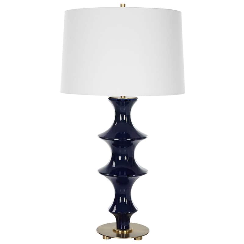 Ceramic Table Lamp with Tapered Shade - 29" - Blue and White