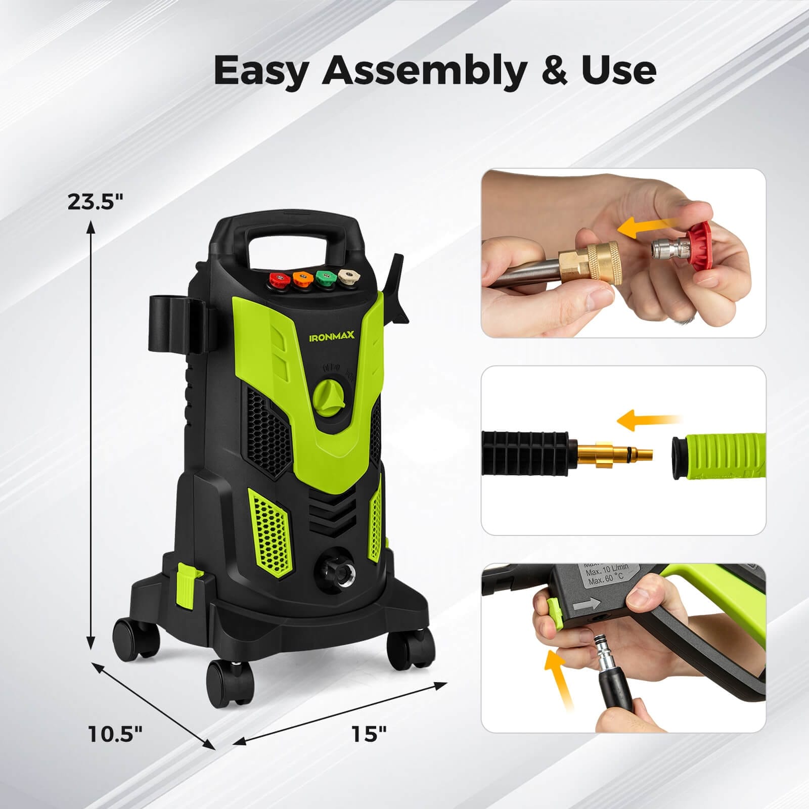 Ironmax Electric Pressure Washer with 4 Nozzles & Soap Bottle