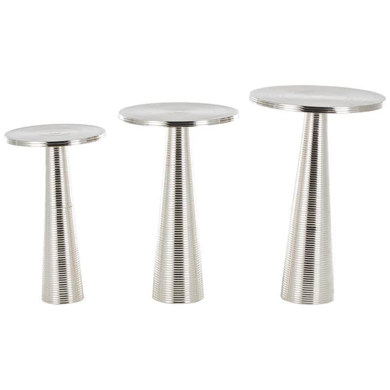 Textured or Ridged Accent Table with Layered Ring Tabletop or Hammered & Cone Shaped Bases - Gold or Silver - Roche River Décor - Silver