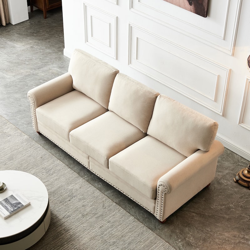 Linen Fabric Upholstered 3-Seat Sofa with 7" Thick Seat Cushion and Built-in Storage, Removable Cushion Cover