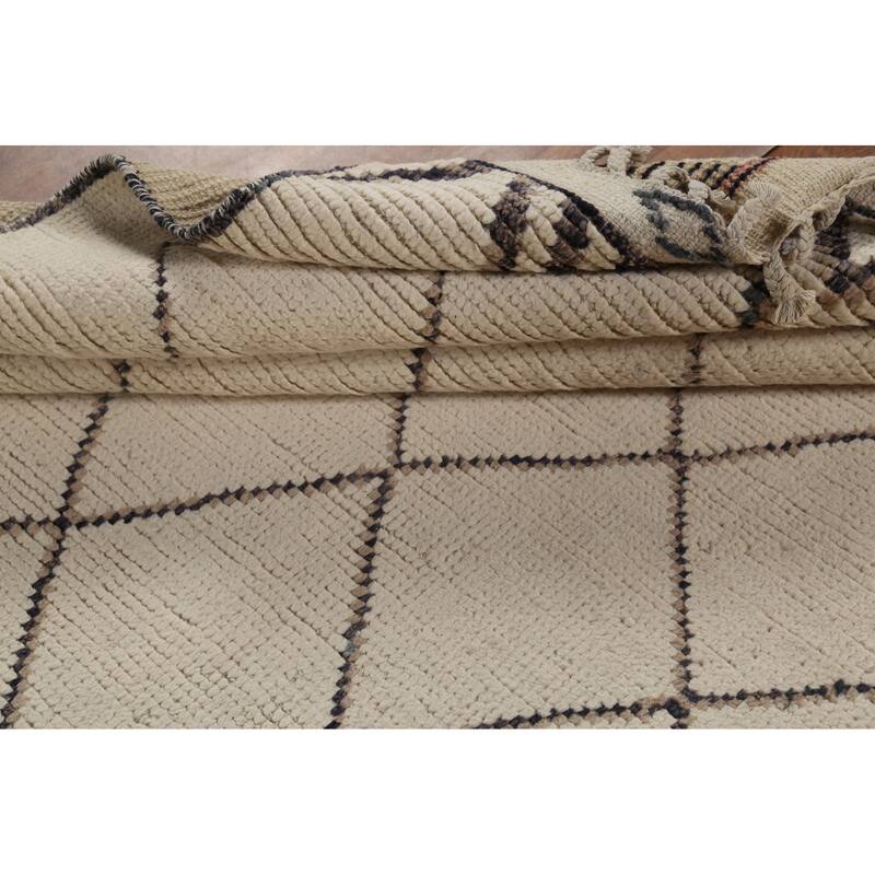 Beige Trellis Moroccan Oriental Area Rug Hand-Knotted Wool Carpet - 6'3"x 9'9"