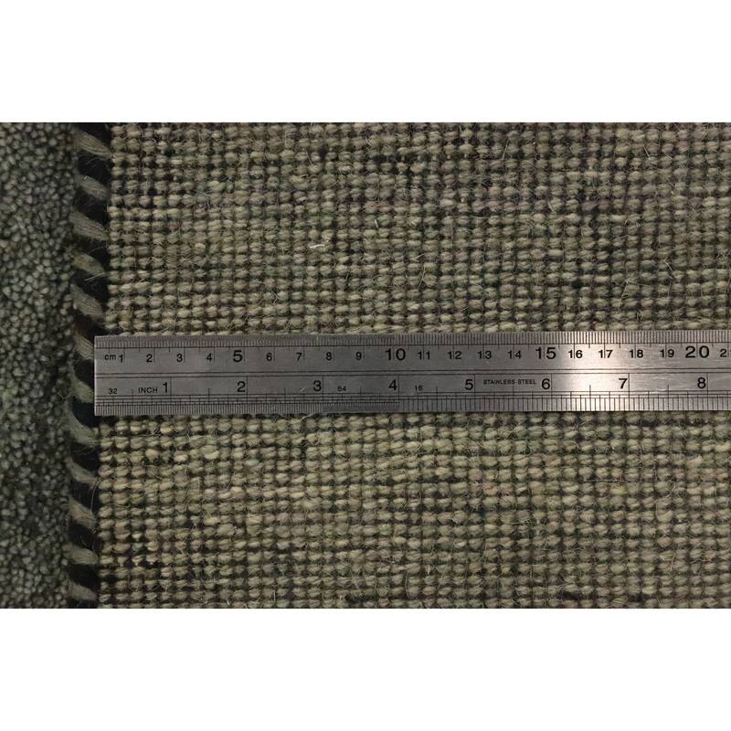 Hand Knotted Oriental 100% Wool Carpet Modern Stripe Green Gabbeh Area Rug - 7' 11'' X 7' 5''