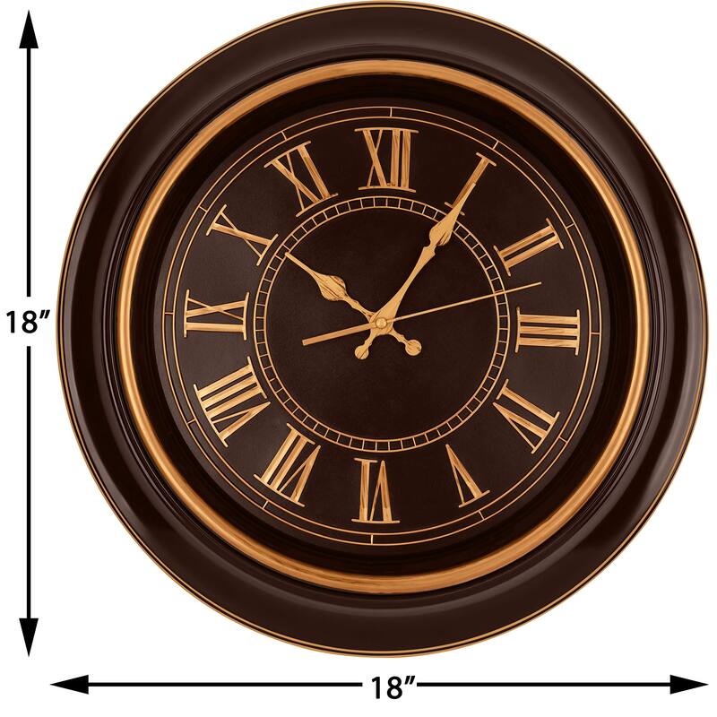 Large Wall Clock 18" Quality Quartz Silent Non Ticking, Battery Operated Fireplace, Beautiful Decorative Timeless