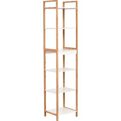 Bath Tower Shelving Unit Storage Padang 6 Shelves Bamboo Frame Wood White - 15 7/8"L x 13 1/2"W x 71"H