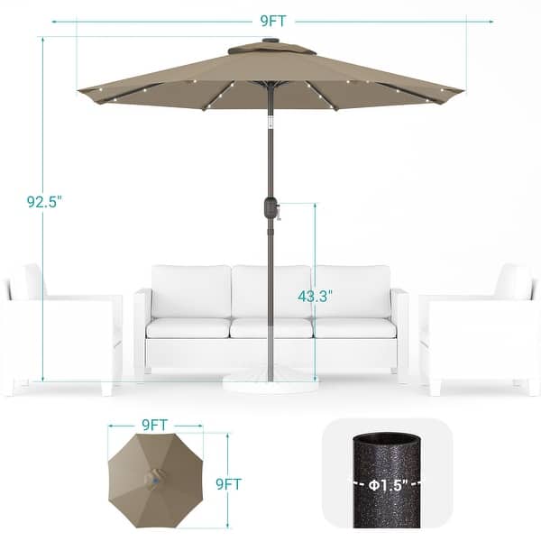 dimension image slide 1 of 9, BONOSUKI LED Patio 9Ft Market Umbrella,Outside Deck Table Umbrella