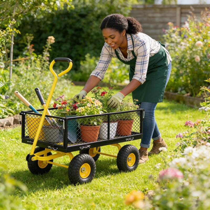 Heavy-Duty Garden Wagon Cart - Firewood & Yard Debris Transport Hauler