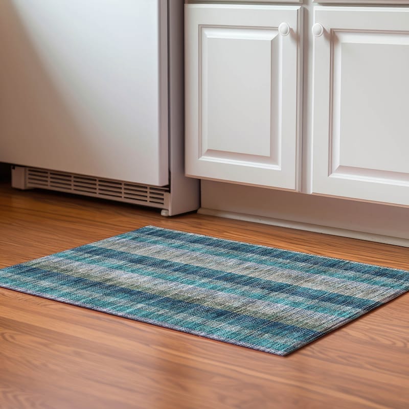 Premium Washable Super Soft Modern Plaid Mayfield Rug - Teal - 1'8" x 2'6"