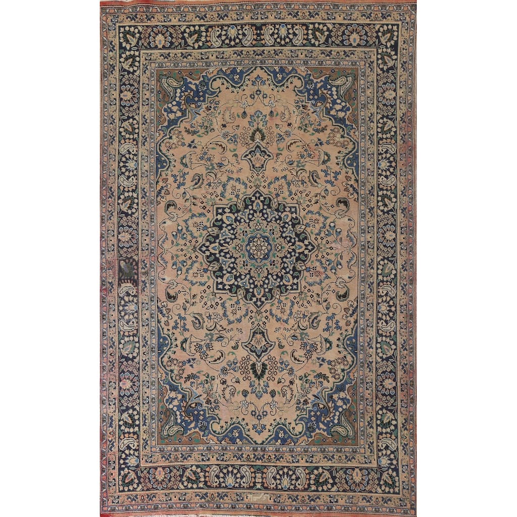Hand Knotted Oriental 100% Wool Carpet Traditional Floral Peach Hamedan Area Rug - 9' 9'' X 5' 11''