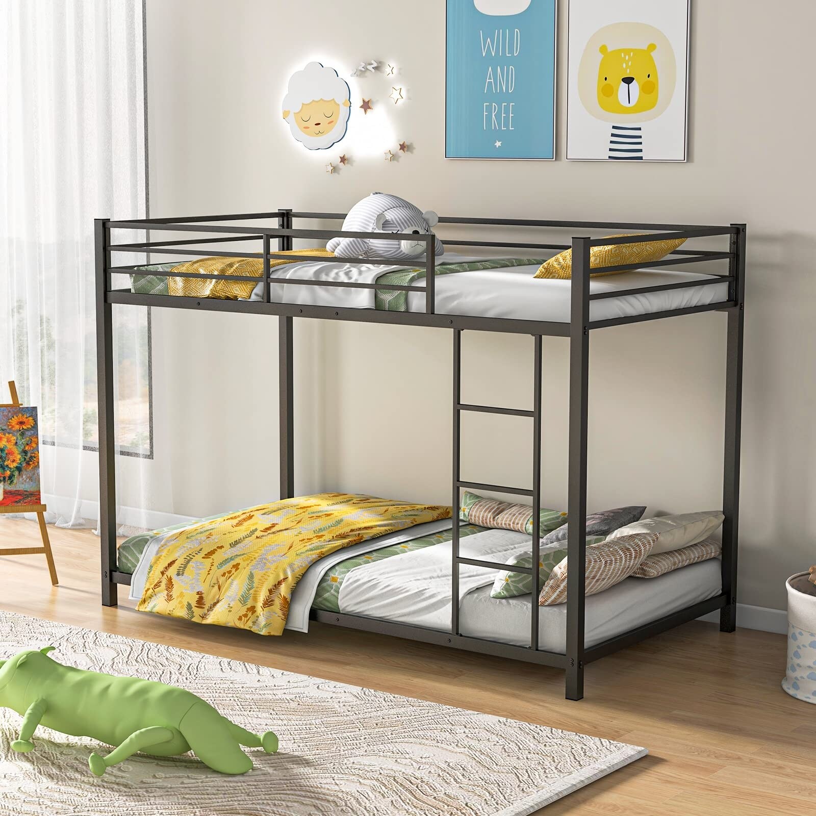 Metal Bunk Bed Twin Over Twin Low Profile Bunk Bed Frame with