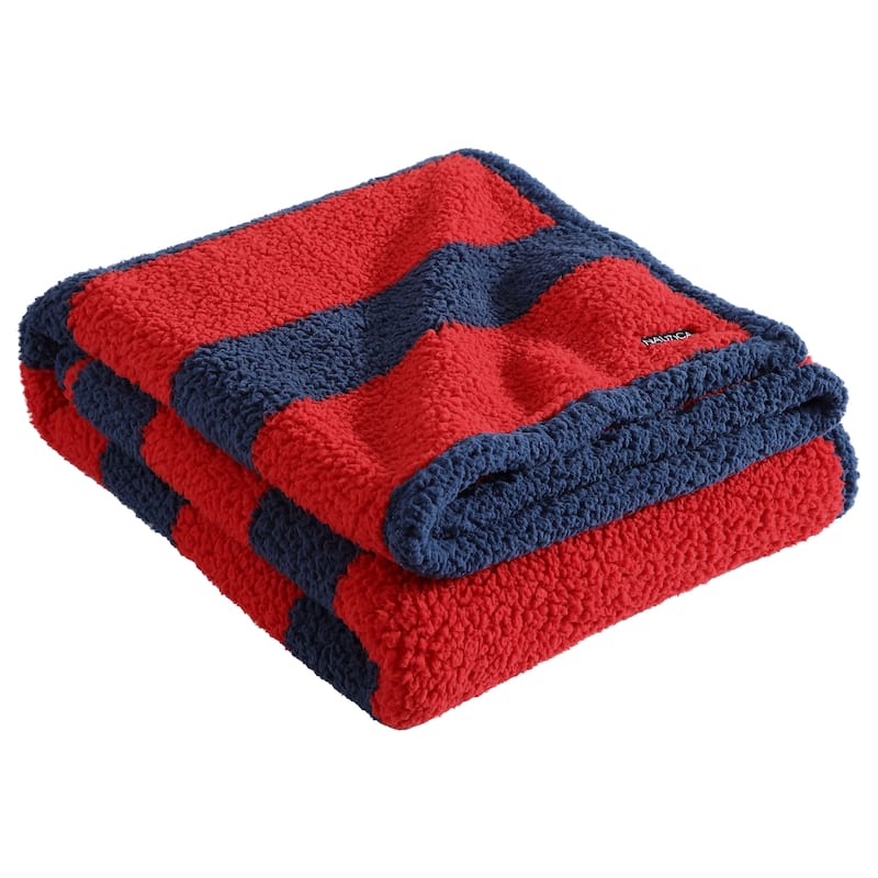 Nautica Lawndale Ultra Soft Plush Sherpa Striped Throw Blanket