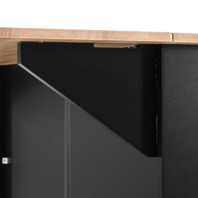 Rubber Wood Top Rolling Kitchen Cart with Barn Door Storage and Towel Rack Adjustable Shelves - 43.3”L x 17.7”W x 37”H