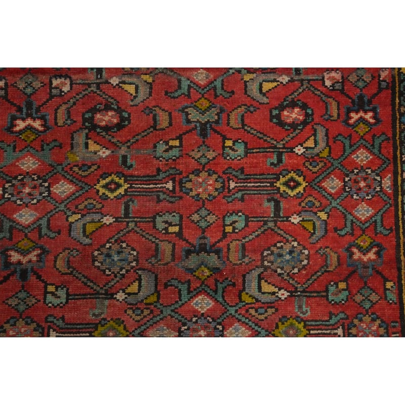 Hand Knotted Oriental 100% Wool Carpet Traditional Floral Red Hamedan Runner Rug - 12' 2'' X 3' 11''