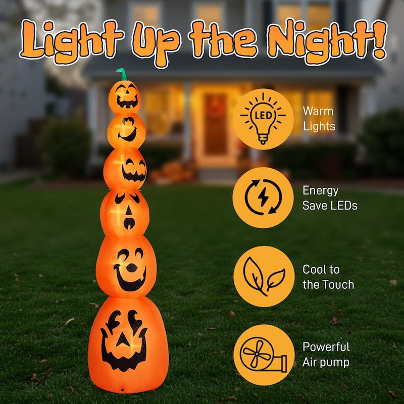 9ft Halloween Inflatable Stacked Pumpkin Yard Decor with LED Lights for Indoor or Outdoor Use