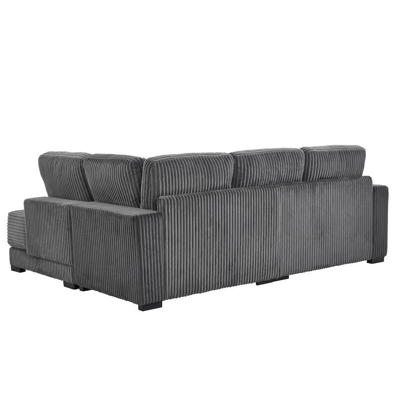 L Shaped Sectional Sofa with Reversible Chaise Lounge, Convertible Sectional 3 Seat Sofa, Corduroy Upholstered Corner Sofa