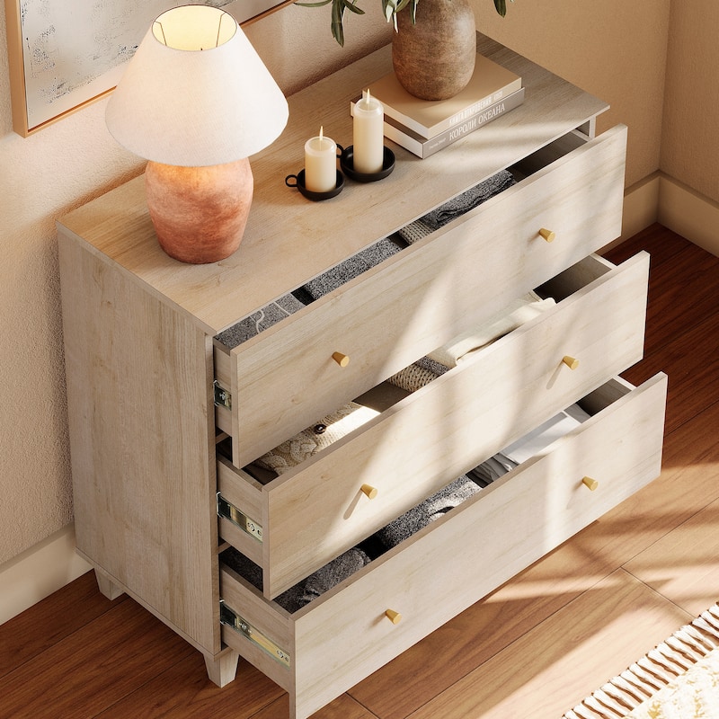 WAMPAT Dresser with 3 Drawers, 35.4" Wide Chest of Drawer for Bedroom