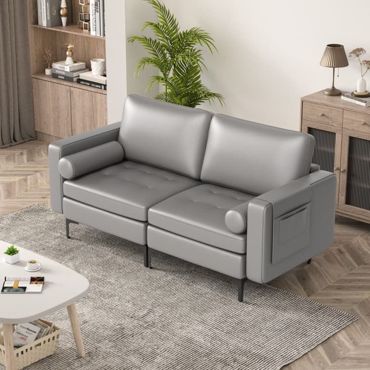 Modern Loveseat Sofa with 2 Bolsters and Side Storage Pocket - 68" x 31" x 31.5" (L x W x H)