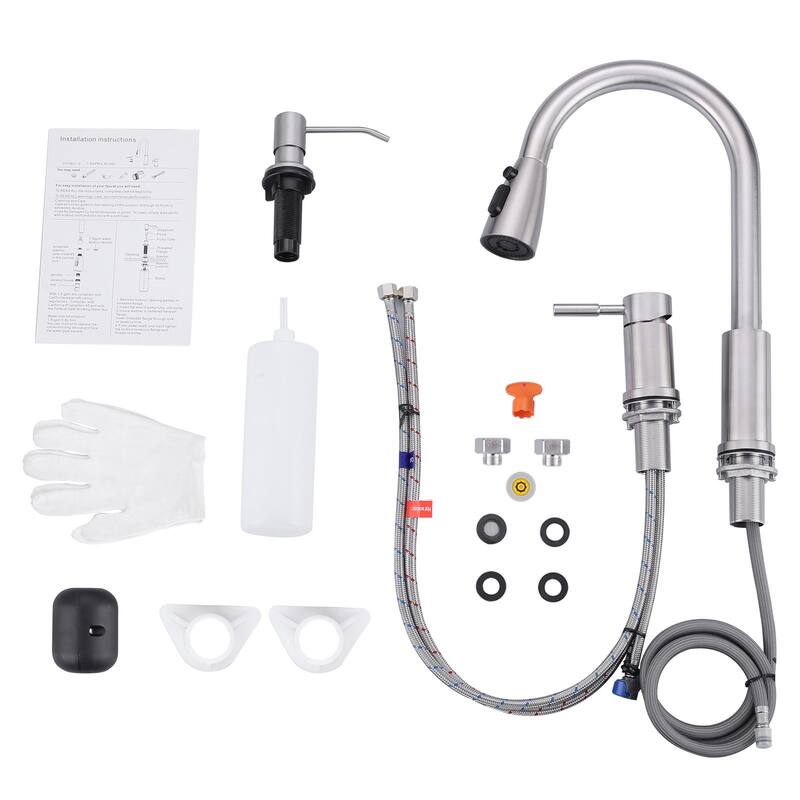 WOWOW Single Handle Pull Down Kitchen Faucet with Soap Dispenser