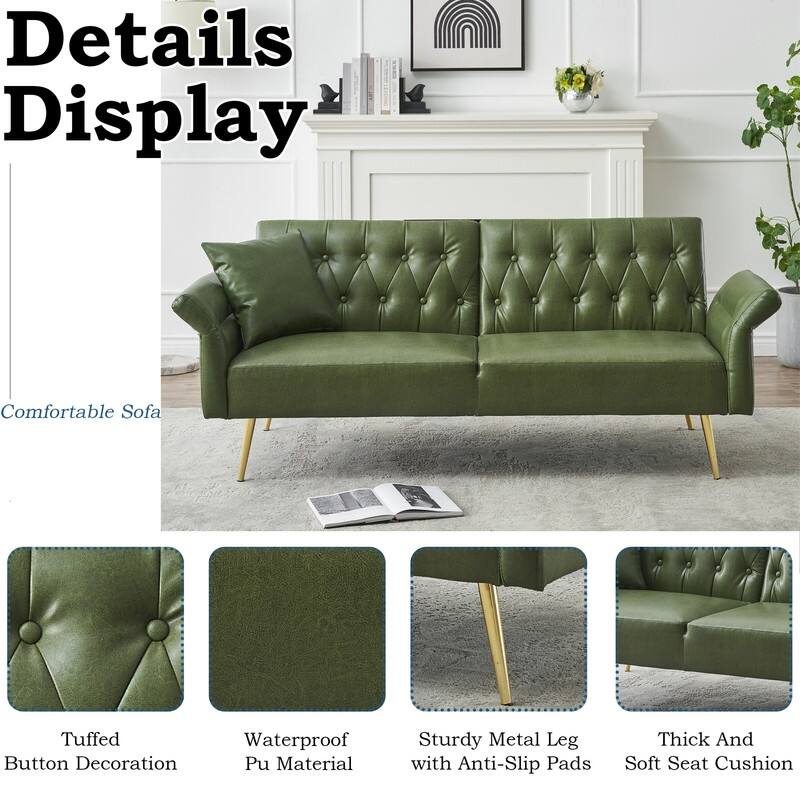 67.71-In Faux Leather Convertible Sofa,Living Room Couches with Adjustment Armres 