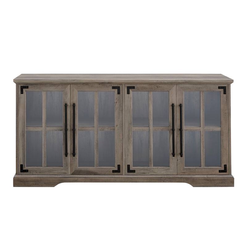 65" TV Stand with Windowpane Glass Doors - Modern Farmhouse Style and Adjustable Shelves