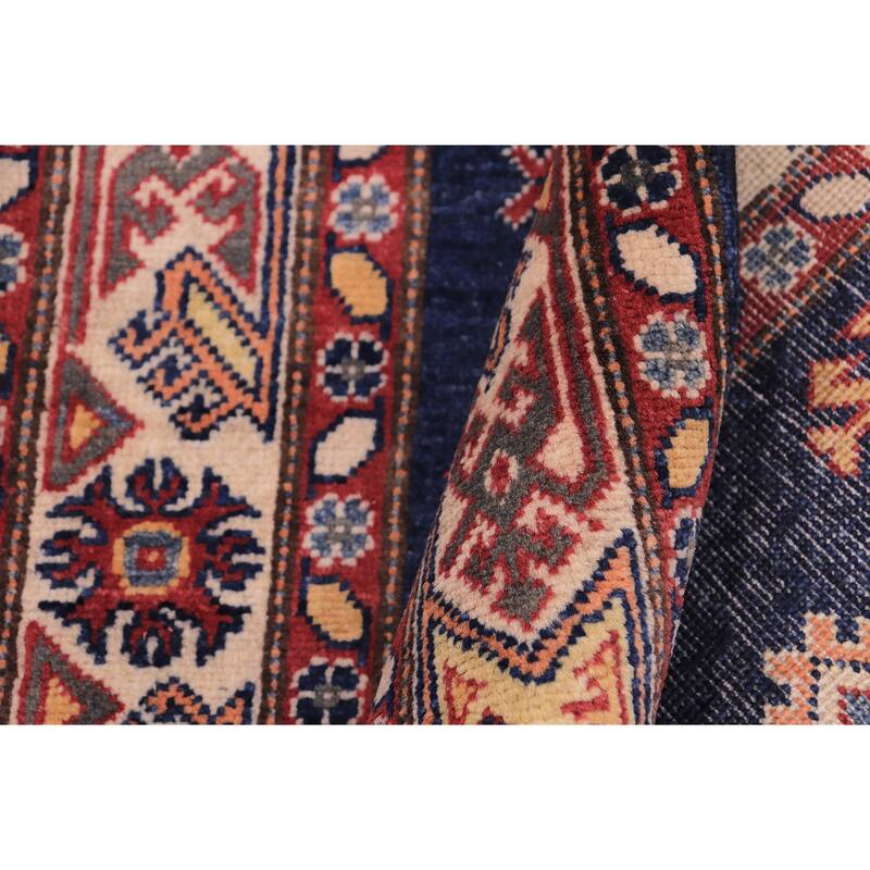 Caucasian Super Kazak Leilani Blue/Beige Hand Knotted Wool Runner - 2'9'' x 9'8''