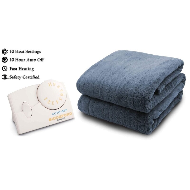 Biddeford Blankets Comfort Knit Electric Heated Blanket Twin Navy Bed Bath Beyond 36878729