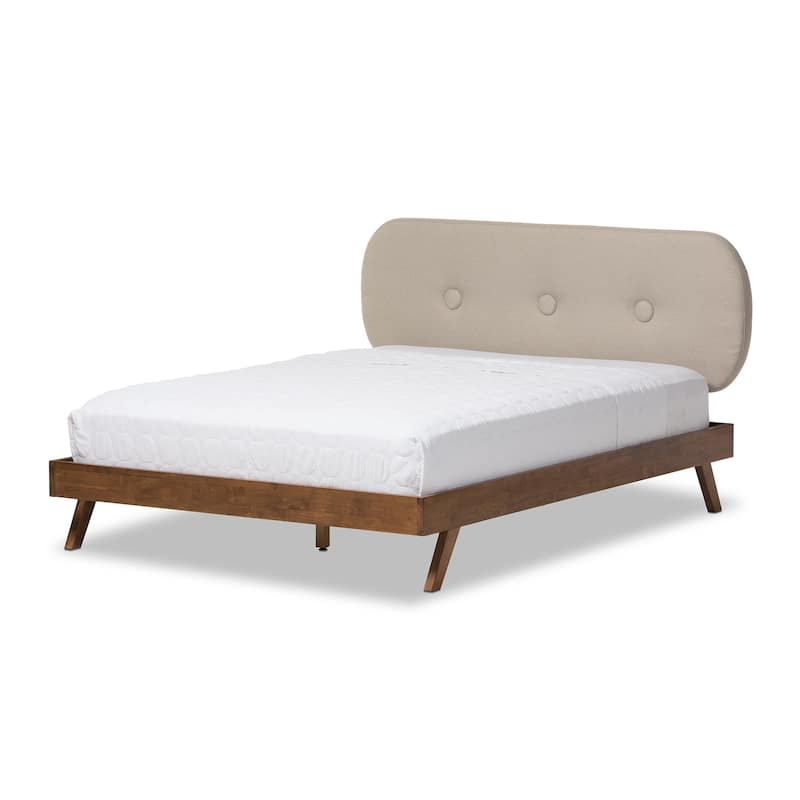 Nordic Platform Bed - Upholstered Bed Frame with Tufted Headboard - Rubberwood Construction - Modern Bedroom Furniture