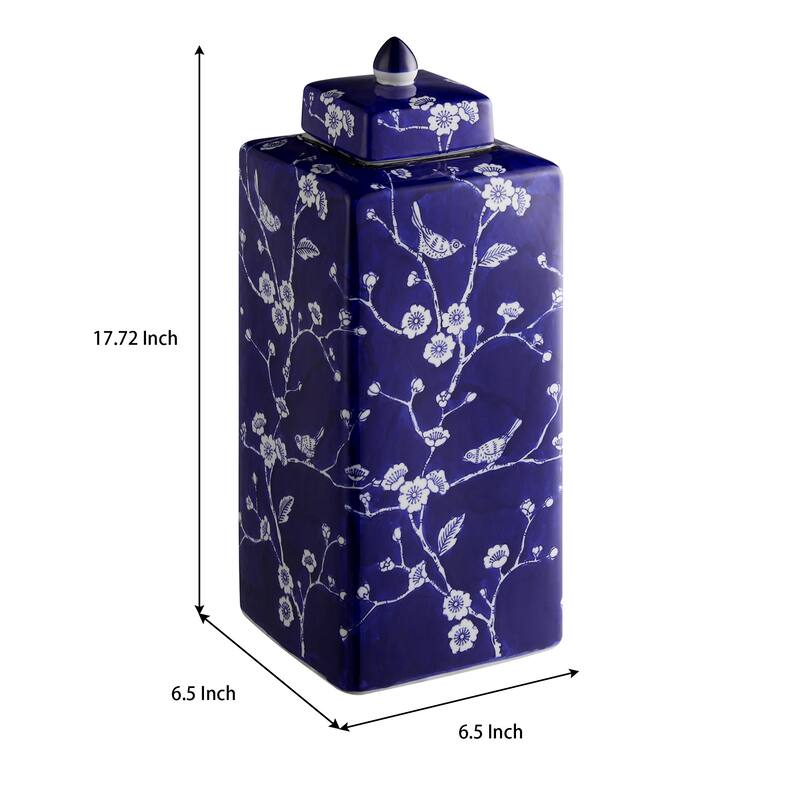 Blue & White Handmade Ceramic Ginger Jar with Lid