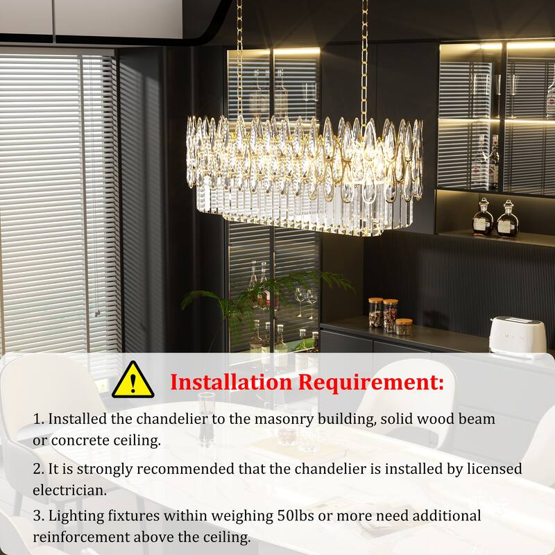 Large Teardrop Clear Crystal Chandelier with LED Lights - 32" W