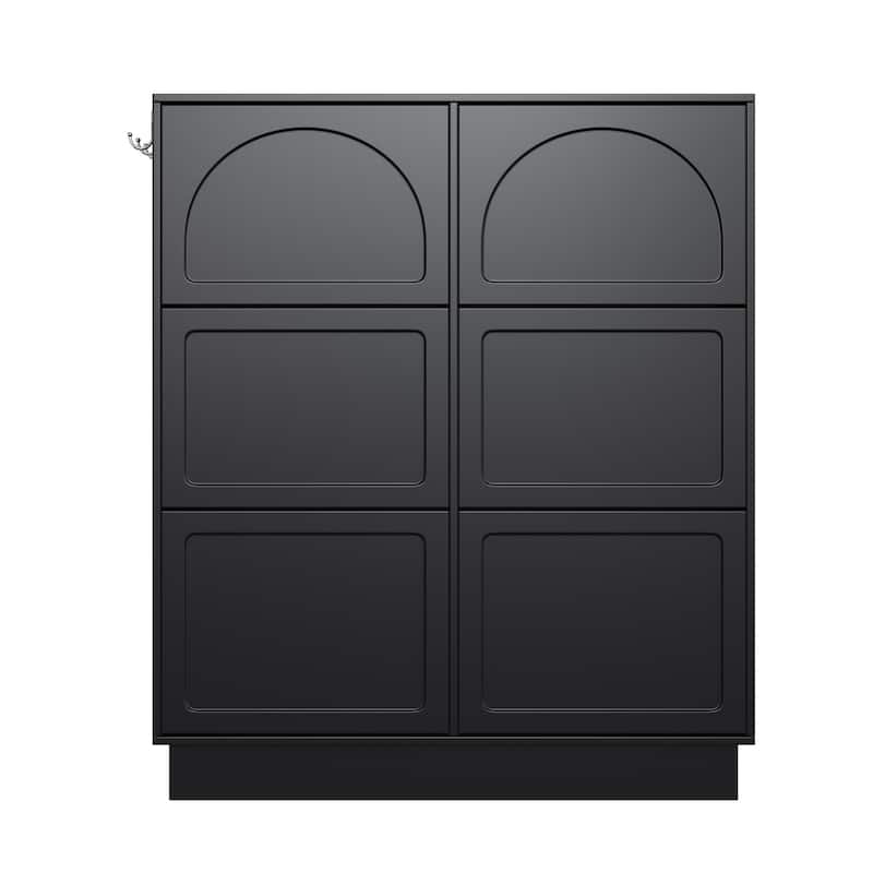 Narrow Shoe Cabinet with 6 Flip Drawers, Free-Standing Entryway Organizer, Shoe Rack with 3 Hooks & Adjustable Shelf