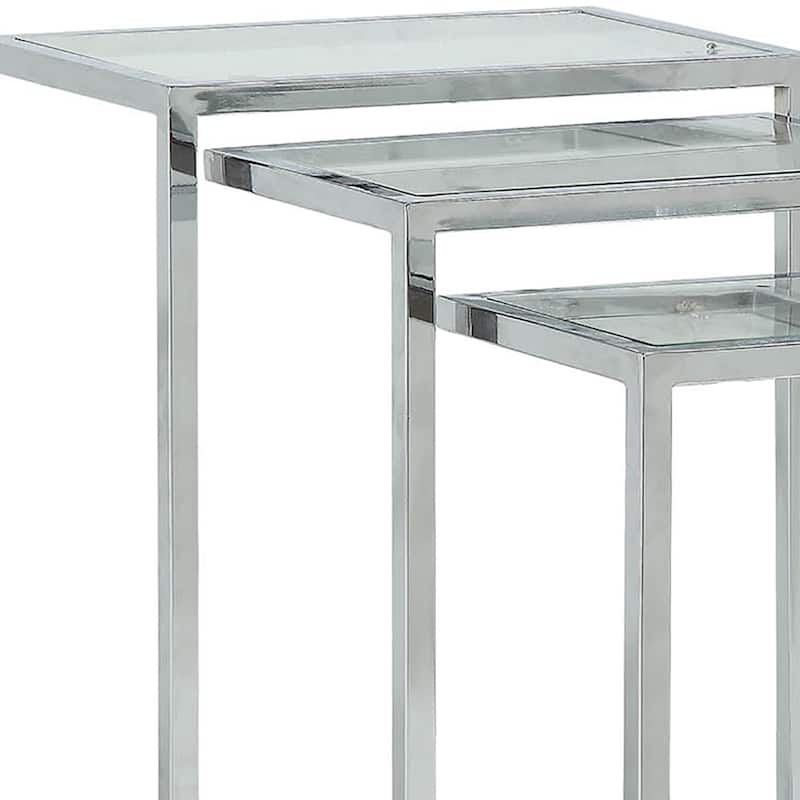 Set of 3 Silver Nesting Tables with Rectangular Glass Top 23.5"