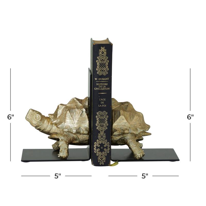CosmoLiving by Cosmopolitan Brass Polystone Turtle Decorative Bookends with Black Stands (Set of 2)