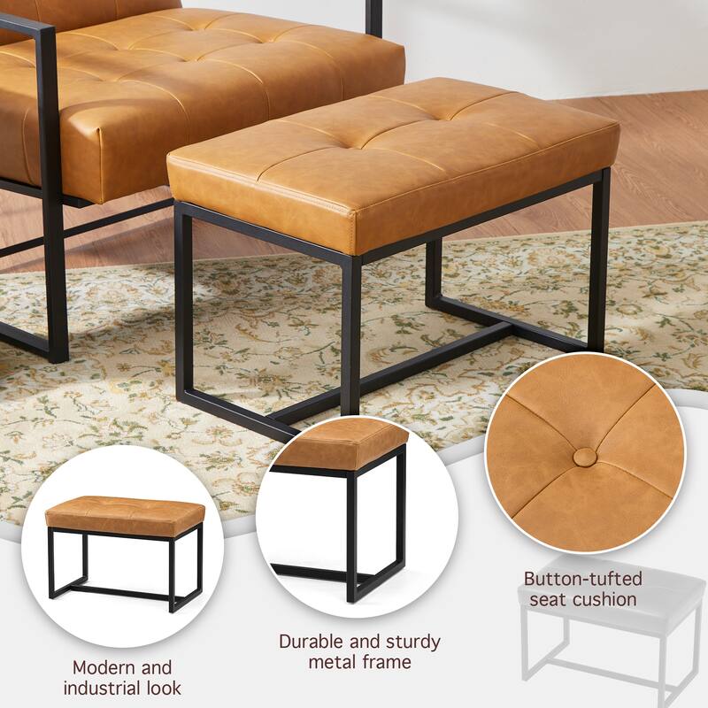 Glitzhome Set of 2 24"W Modern PU Leather Button-tufted Ottoman Foot stool