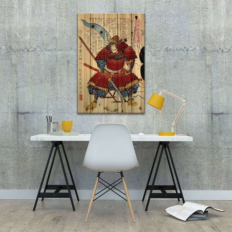Samurai with Naginata Print On Wood by Unknown Artist - Multi-Color