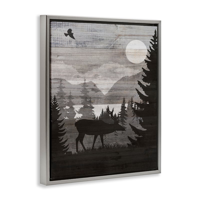 Stupell Rustic Moose at Night Framed Floater Canvas Wall Art Design By Susan Arnot