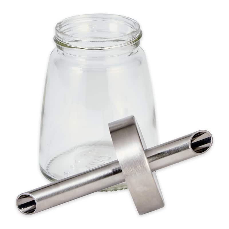 Glass Sugar Dispenser with Pour Spout Stainless Steel Lid - 2.5x2.5x5"