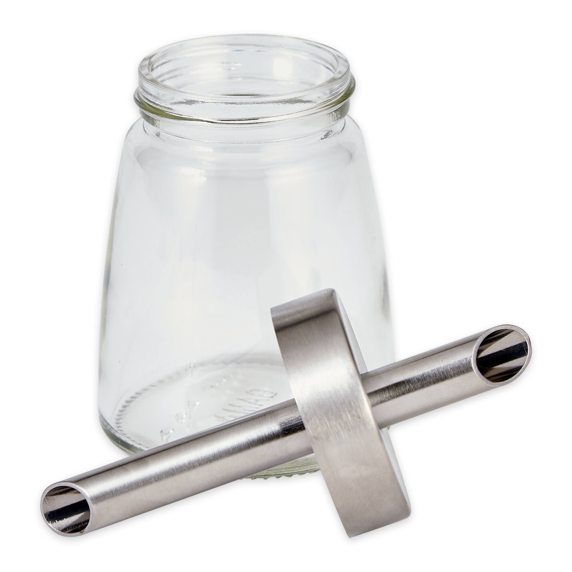 Glass Sugar Dispenser with Pour Spout Stainless Steel Lid 2.5x2.5x5