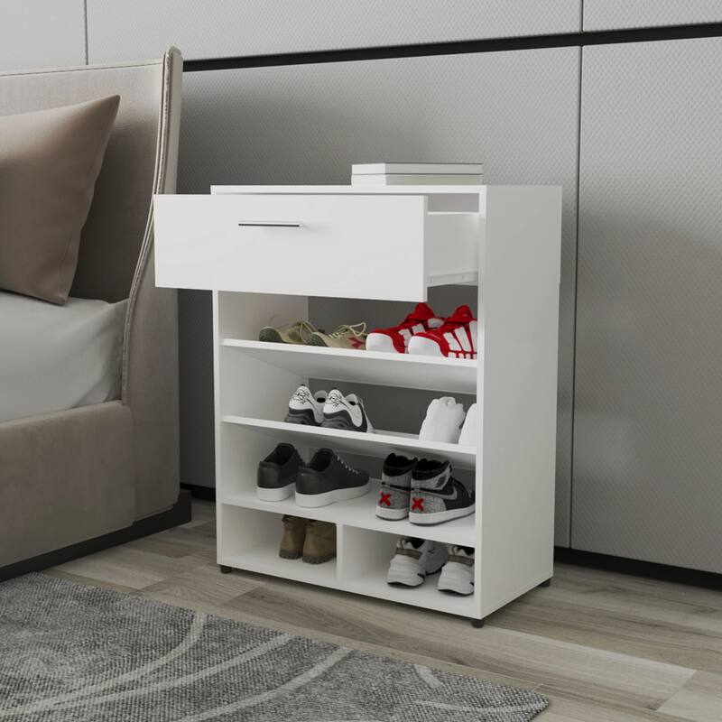 White Shoe Rack with 1-Drawer: A Stylish and Functional Storage Solution