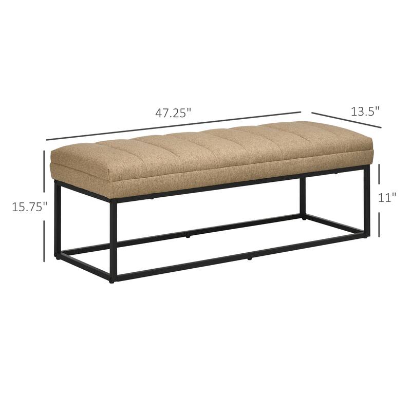 HOMCOM 47.25" End of Bed Bench with Channel Tufted Design, Upholstered Ottoman Bench with Steel Legs for Bedroom, Brown