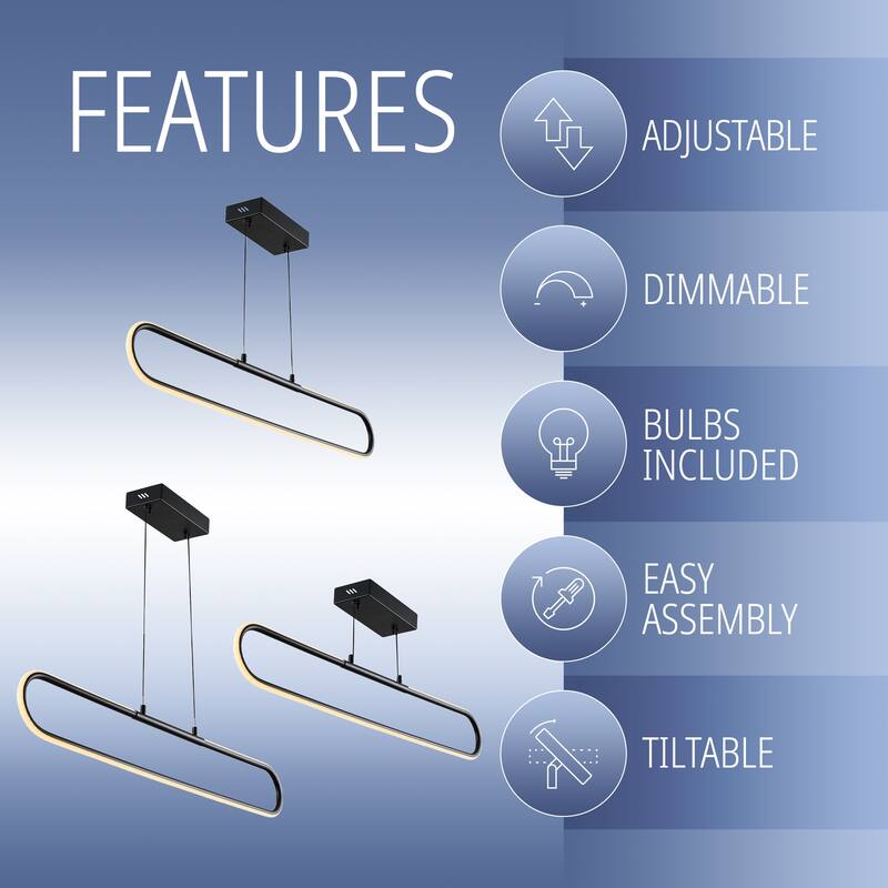 Makena 39" Dimmable Adjustable Integrated LED Metal Linear Pendant, by JONATHAN Y