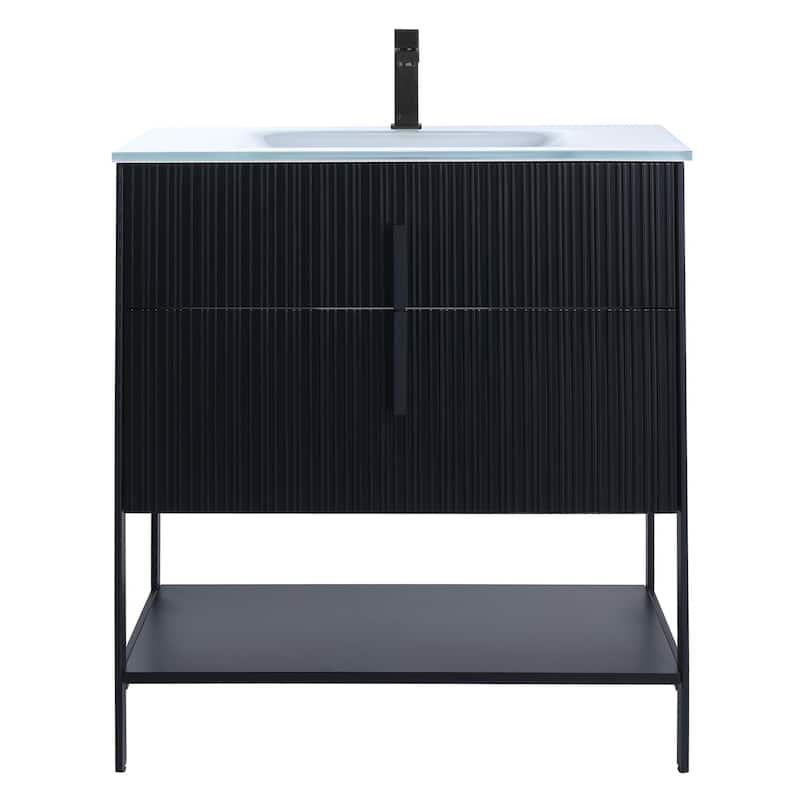 Fine Fixtures Serenity Modern Bathroom Vanity with White Glass Top