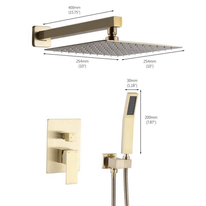 Proox 10" Wall mount Rainfall Square ShowerHead Bathroom Dual-way out Shower Handheld faucet - 10