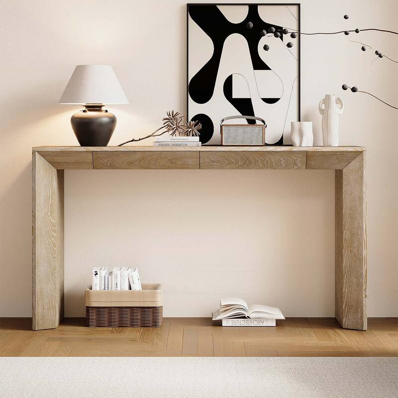 Console Table with Concealed Drawers,Waterfall Edge,and Thick Legs for Entryways and Hallways
