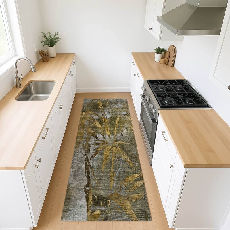 Machine Washable Indoor/ Outdoor Modern Floral Chantille Rug