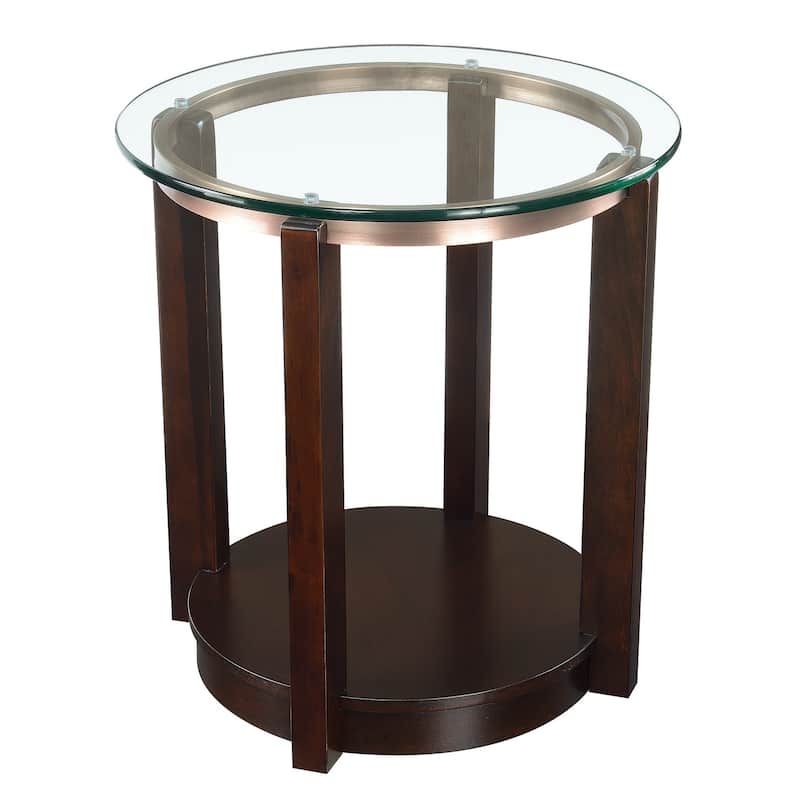 Round End Table with Glass Top - Modern Accent Table for Living Room, Bedroom, Small Spaces - Espresso Finish - 25