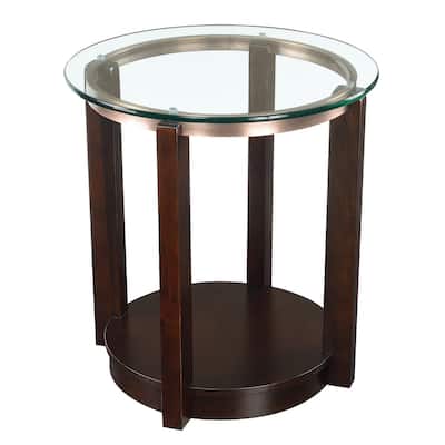 Round End Table with Glass Top - Modern Accent Table for Living Room, Bedroom, Small Spaces - Espresso Finish - 25