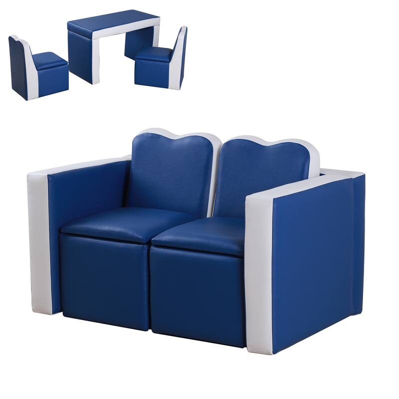 Qaba Kids Sofa 2-in-1 Multi-Functional Table Chair Set 2 Seat Couch Storage Box Soft Sturdy