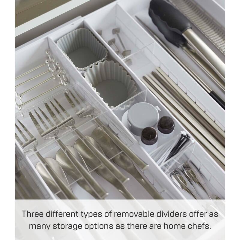 Yamazaki Home Cutlery Organizer - Three Styles, ABS Plastic, Expandable I, Adjustable - L 13.78 x W 11.69 x H 2.17 inches