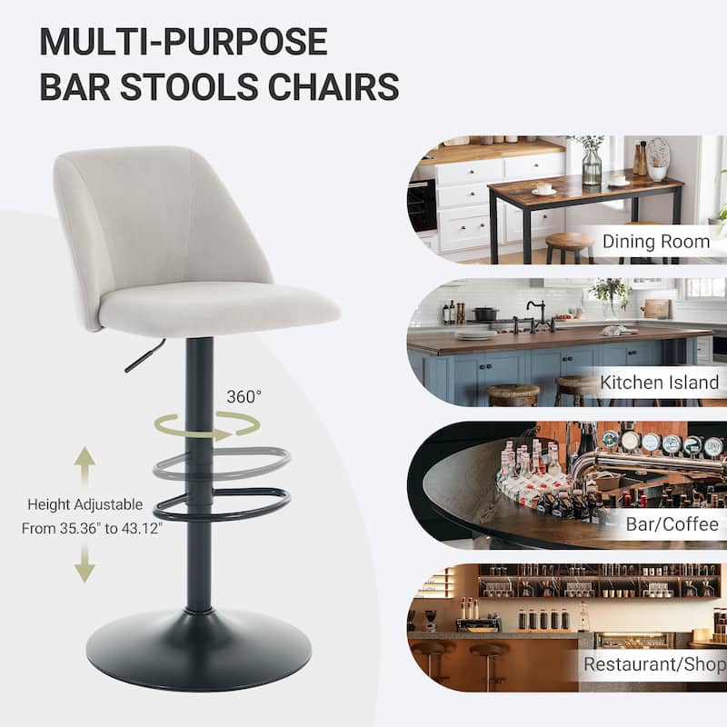 RENEWLINE Adjustable Swivel Bar Stool - PU Leather Counter Height Stool with Square Open Back for Kitchen Island