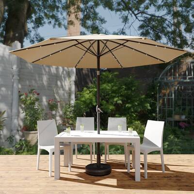 LeisureMod Sierra 9 ft Patio Tilt & Crank Market Umbrella With Solar LED