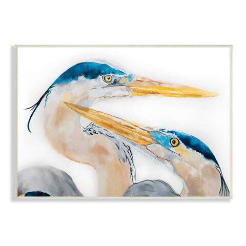 Stupell Industries Great Blue Heron Pairing Bird Waterfowl Pair Portrait Wood Wall Art